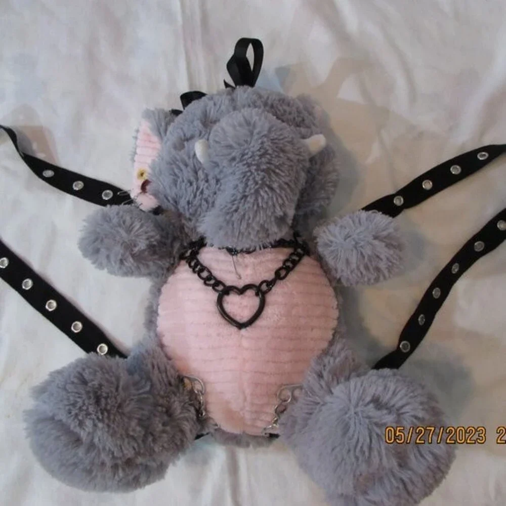 ELEPHANT PLUSH STUFFIE BACKPACK PURSE HAND SEWN PUNK GOTH ZIPPER BACK